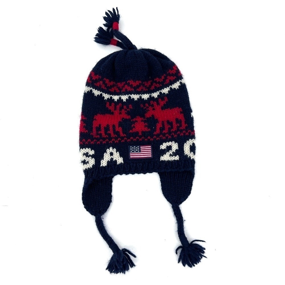Polo‎ Ralph Lauren Team USA 2014 Sochi Olympics Wool Earflap Beanie Hat Navy Red